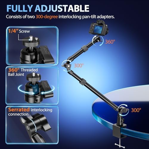 EMART 40" Overhead Camera Mount with Serrated Bite Magic Arm&1/4" Ball Head