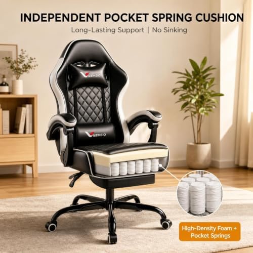 Ergonomic Gaming Chair with Footrest Lumbar Support, Home Office Game Desk