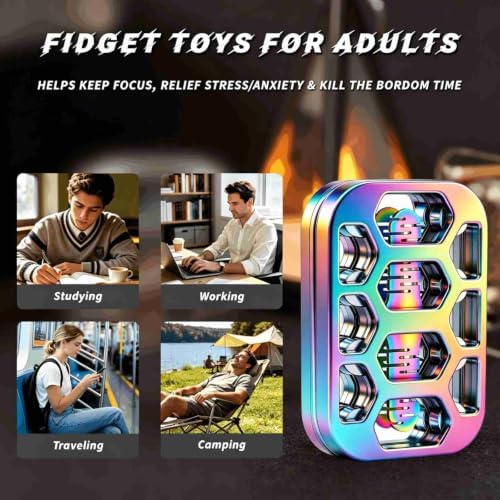 Fidget Toys Adults Openwork Design Metal Fidget Slider EDC Fidget Toys Adults Decompression Desk Toys to Relief Anxiety and Stress for ADD, ADHD & Autism (Vibrant Colors)