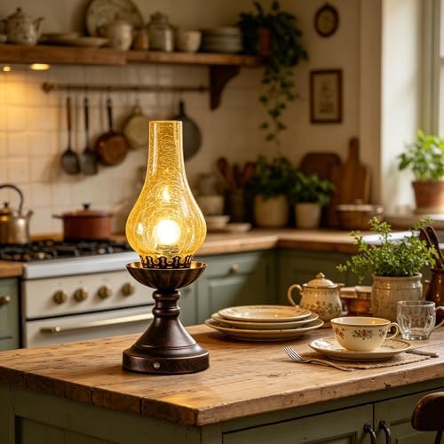 Farmhouse Rustic Touch with USB A+C Charging Ports Table Lamps ，Bedroom Bedside Vintage Lantern Hurricane Lamps-USB