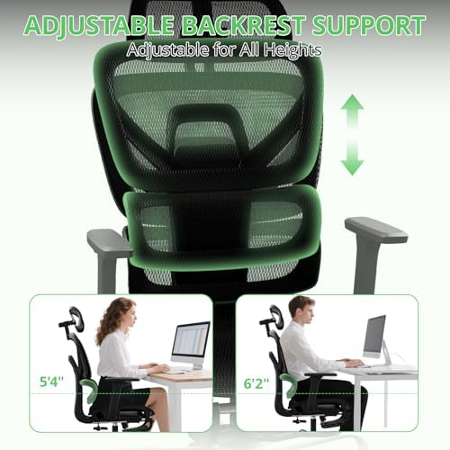Synorla Ergonomic Office Chair with Footrest, Mesh Desk Chair with 135° Recline, Adjustable Lumbar Support, 3D Armrests and Headrest, Swivel Computer Chair for Home Office