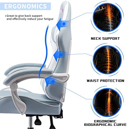 Gaming Chair for Adults, High Back Ergonomic Computer Gaming Chair with Headrest and Lumbar Support, Blue