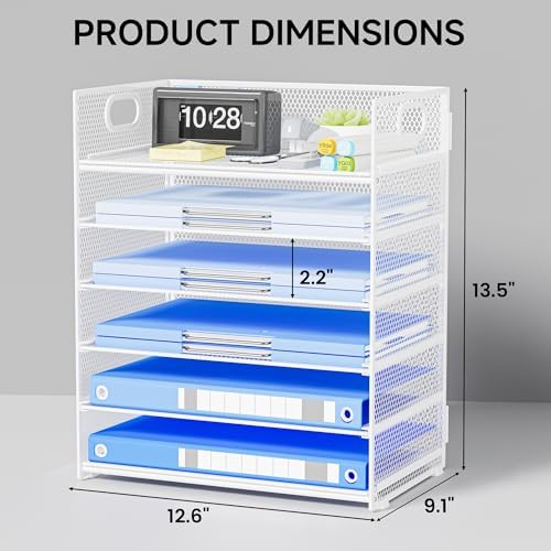 Paper Organizer for Desk with Handle, 6-Tier