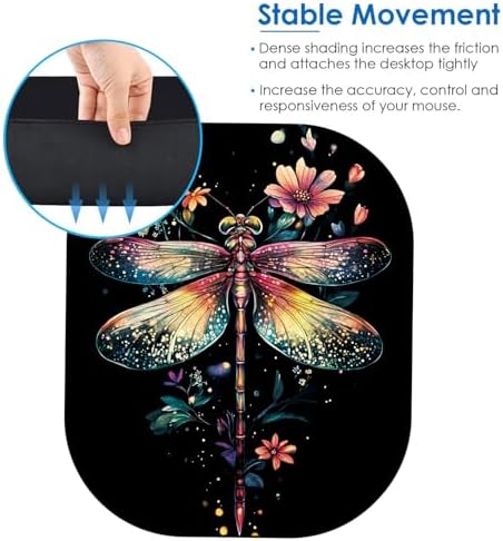 Small Mouse Pad，Mini Mouse Pad 6 x 7 Inch，for Laptop Keyboard Tray Wireless Mouse Home Office Travel，with Non-Slip Rubber Base, Waterproof Mouse Mat，Colorful Dragonfly with Flowers