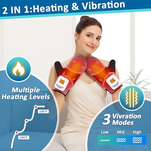 AOKESTE Cordless Hand Heating Pad,Massager Vibration Low Noise Heating Pad for Hands,Upgraded 5000mAh Rechargeable Battery Heated Gloves Hand Warmers,Auto Shut Off Hand Heating Pads for Arthritis