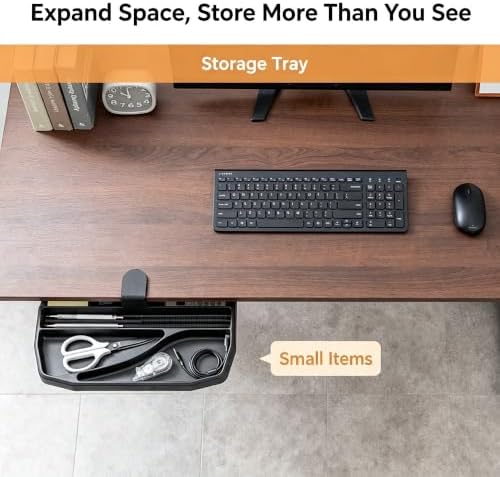 Clamp-On Under Desk Organizer, 360° Swivel Tray & 5-Height Keyboard Tray, No-Drill Mount, Hidden Mouse Pad Storage, Fits 0.59-1.57" Desks, Black/Gray-White, Black, Single Storage Tray
