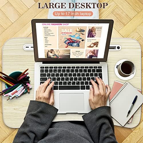 Zapuno Laptop Lap Desk, Foldable Laptop Table Tray with 4 USB Ports Storage Drawer and Cup Holder, Lap Bed Desk Notebook Stand Laptray Portable Standing Table for Bed Couch Floor