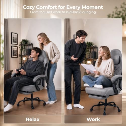 Fabric Gaming Chair with Heated Massage Lumbar Support, Pocket Spring Seat, Reclining Computer Chair with Footrest, Breathable High Back Gamer Chair, 350 lbs