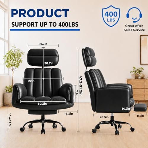 Big and Tall Office Chair with Footrest & Adjustable Armrests