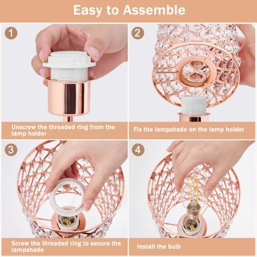 Crystal Table Lamp, Rose Gold Touch Lamp with USB C+A Port, 3-Way Dimmable