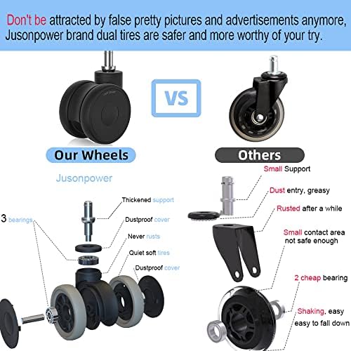 Office Chair Wheels casters 3 inch Silent Chair Wheels for Hardwood Floors and Carpet, Heavy Duty with Standard stem 7/16″* 7/8″(11mm*22mm), Load Capacity 600 Lbs Set of 5-3 Inch