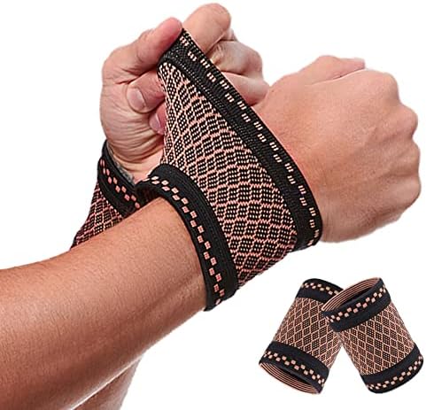 Copper Wrist Compression Brace (2Pcs), Elastic Wrist Support Sleeve Wrist Braces for Tendonitis, Arthritis, Carpal Tunnel Pain Relief, Soft Wrist Wrap Wristbands for Sport, Fitness, Workout, Typing(L)