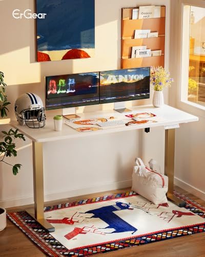 ErGear Height Adjustable Electric Standing Desk, 48 x 24 Inches Sit Stand up Desk, Memory Computer Home Office Desk, White+Gold