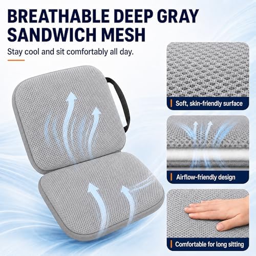 Sojoy 3 in 1 Foldable Gel Seat Cushion Featured with Memory Foam Breathable Seat Cushion for Pressure Relief (Size: 18.5“ x 15" x 2"，Gray Mesh)