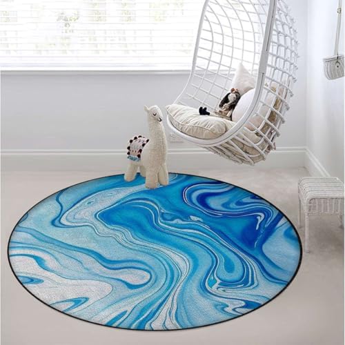 Abstract Anti-Slip Chair Mat for Hardwood Floors & Carpets, Modern 3D Cubism Style Desk Chair Mat for Office, Gaming Room, and Home Use, Deepblue Diameter 51 in