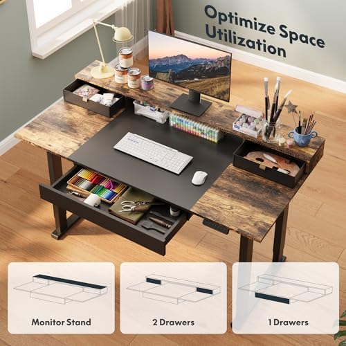 SANODESK Electric Standing Desk with 2 Drawers, 71 x 32 inch Height Adjustable Computer Desk, Home Office Stand Up Desk with 4 Preset Heights, Dark Walnut