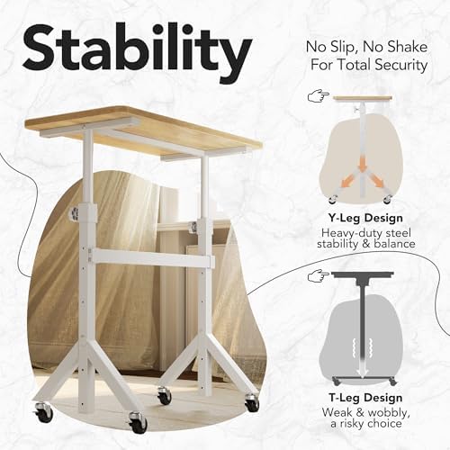 HUANUO 32'' Small Standing Desk Adjustable Heigh, Mobile Stand Up Desk with Wheels, Portable Rolling Desks for Walking Pad and Treadmill, Computer Laptop Desks for Home Office Space
