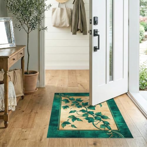 2'x3' Green Cat Cat-Inspired Vine Symmetry Washable Accent Rug