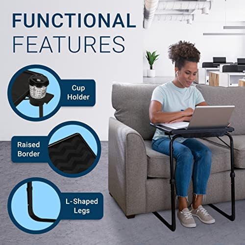 Table-Mate TV Tray Table | Portable Desk Folding Dinner Tray, Couch Table Trays for Eating Snack Food, Portable Laptop Desk, Bed Trays for Eating | Adjustable TV Trays with 3 Angles and Cup Holder