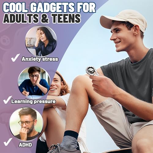 Metal Fidget Spinner Toys for Teens Boys Adults Bike Chain Roller Gadgets ADHD Figette Anxiety Stress Relief Items Quiet Figet Desk Offices EDC Men Easter Basket Stuffer - Rainbow+Black