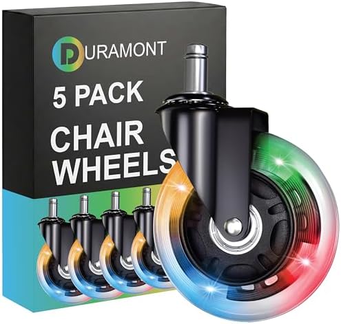 Office Chair Wheels - Set of 5 Rollerblade-Style Caster Wheels, Smooth & Quiet Rolling, Protects Hardwood Floors & Carpets, Universal Fit, Durable and Long-Lasting - Multicolor
