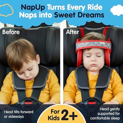 NapUp Car Seat Head Support for Toddler - Anti-Bobbing Head Holder - Red