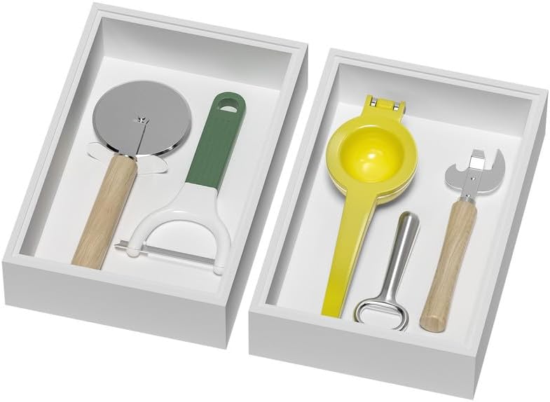 Lixple Bamboo Kitchen Drawer Organizer, 2 Pack, 9" x 6" x 2", White