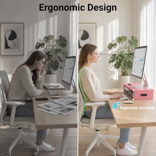 BONTEC Monitor Stand Riser with Cellphone Holder & Cable Management