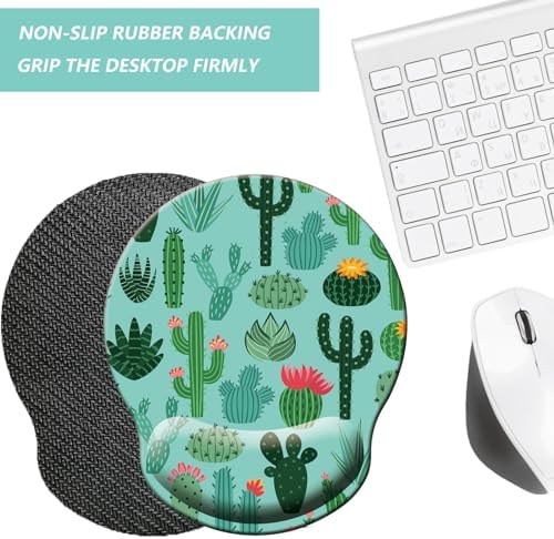 Mouse Pad with Wrist Support, Ergonomic Mouse Pad with Memory Foam Wrist Rest Cushion, Non-Slip Rubber Base Gaming Mice Pad for Home Office Computer Laptop, Cactus