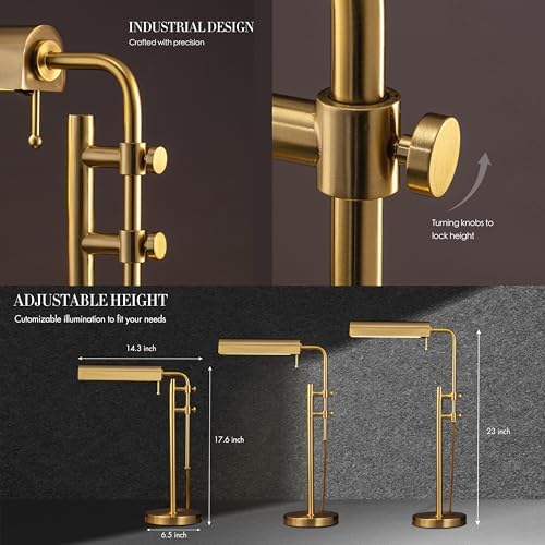 O'Bright Aurora LED Pharmacy Desk Lamp - Swing Arm, Industrial Design for Reading, Crafting, Work,10W LED, Adjustable Height 18.5-24.5 inches - Ideal for Living Room, Bedside, Office, Antique Brass