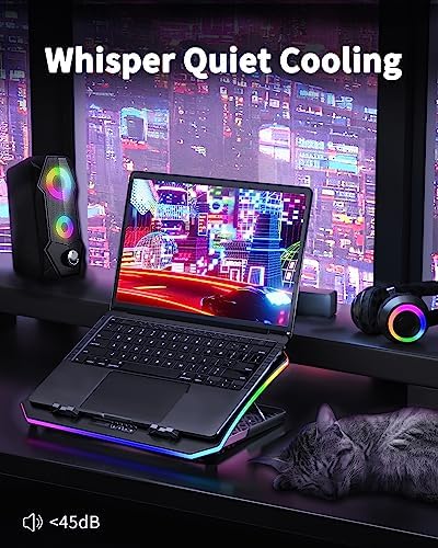 KeiBn Laptop Cooling Pad, Gaming Laptop Fan Cooling Pad with 9 Quiet Fans, RGB Laptop Cooler for 15.6-17.3 Inch, Cooling Pad for Laptop with 7 Height Stands, 2 USB Ports, Phone Stand-Purple