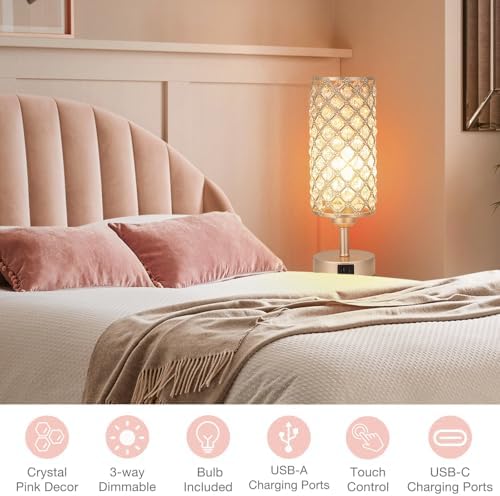 Champagne Gold Bedside Lamp, Nightstand Lamp for Bedroom (Bulb included)