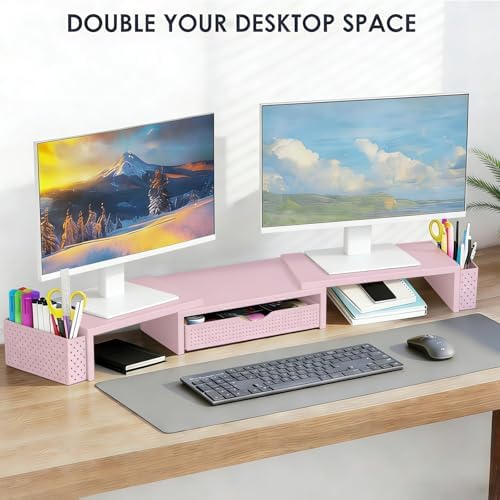Spacrea Dual Monitor Stand Riser with Drawer and 2 Pen Holders