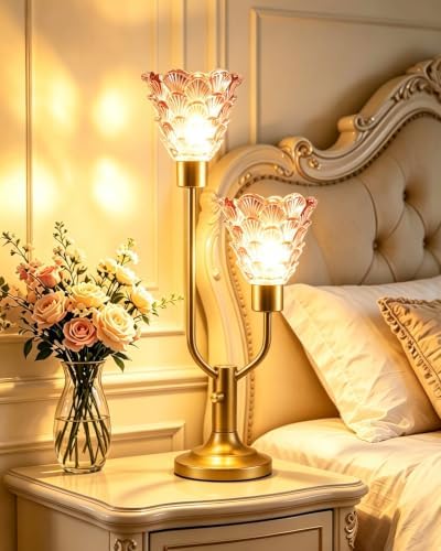 Mid Century Modern Table Lamp Dimmable Vintage Pink Glass Lamp Gift