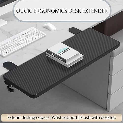 OUGIC Ergonomic Desk Extension Tray, 64x24cm, Clamp Without Punch, Keyboard Drawer Tray, Computer Armrest Table Stand
