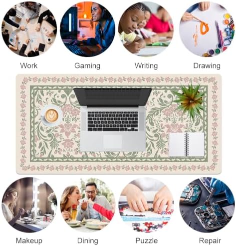 QIYI PU Leather Large Mouse Pad, Waterproof Desk Mat, 31.5" x 15.7", Floral