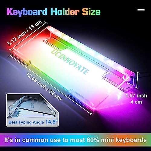UCINNOVATE Dreamcolor Acrylic LED Backlit Keyboard Stand Tray, 60% Gaming USB Interface Tilted for Easy Ergonomic Typing and Working, Office Desk, Home