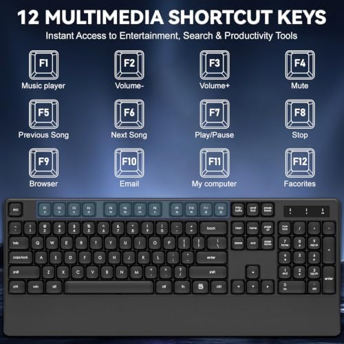 Wireless Keyboard and Mouse with Wrist Rest, 3 DPI Adjustable Mouse, 2.4G Lag-Free Cordless, Quiet and Soft Typing, Sleep Mode, Multimedia Keys, Compatible Windows Mac, Ideal for Business Home Office