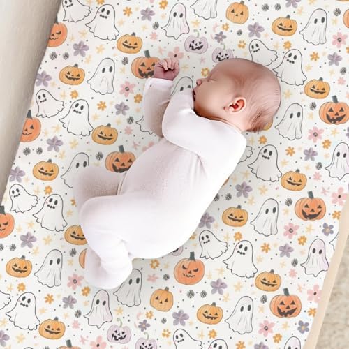 Cartoon Halloween Floral Pumpkin Flowers Pattern Baby Changing Pad Cover, Unisex Fall Winter Holiday Nursery Diaper Changing Table Pad Mat Sheet for Boys Girls-16x32
