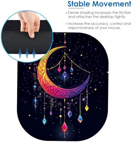Small Mouse Pad，Mini Mouse Pad 6 x 7 Inch，for Laptop Keyboard Tray Wireless Mouse Home Office Travel，with Non-Slip Rubber Base, Waterproof Mouse Mat，Moon with Hanging Crystals