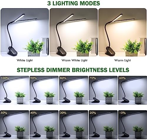 LED Reading Light with Clip, Desk Lamp 48 LEDs 2600mAh Battery USB Rechargeable Book Lights Stepless Adjustable Brightness Eye Protection Table Lamps for Bed Headboard, Home, Office - Black