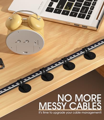 Cable Management Under Desk, Adhesive Cable Ties, 30Pack-Black