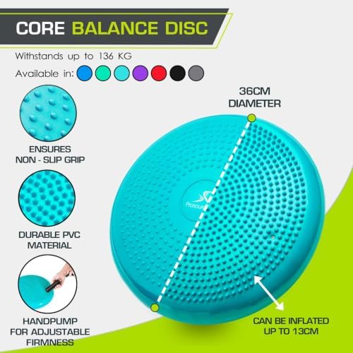 ProsourceFit Core Balance Disc, Inflatable Wobble Cushion with Hand Pump, Dual-Textured Non-Slip Surface for Core, Balance, and Stability Training, 14-inch