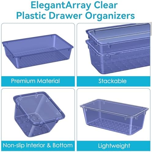 12 PCS Drawer Organizer Set, Makeup Organizer, Tool Storage Tray, Navy Blue