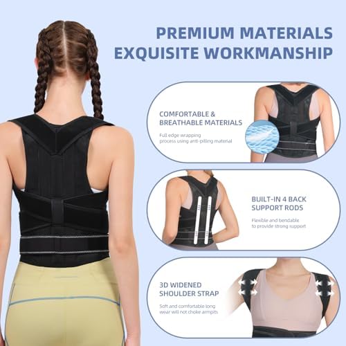 Back Brace Posture Corrector for Women & Men, Breathable, Black L