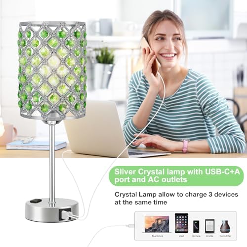 Crystal Lamp for Night Stands, Green Table Lamp for Bedroom, Bulb Included