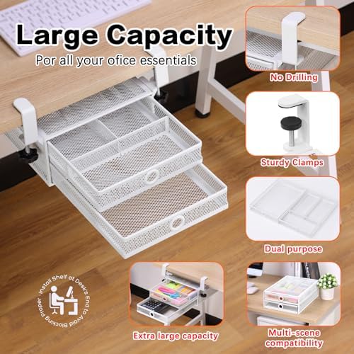 ROSYLINE Under Desk & Desktop Drawer Organizer, 2-Tier Big Capacity