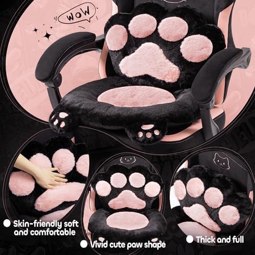 Pink Gaming Chair Cute with Cat Ears Paw Lumbar and Cushion,Ergonomic Computer Chair with Footrest,Reclining PC Game Chair for Girl Computer Chair 300lbs for Adult