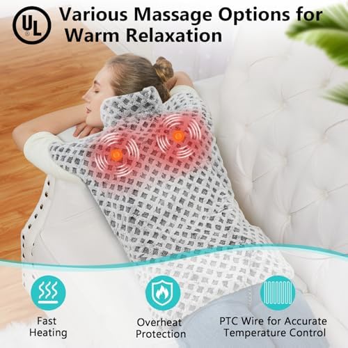 CAROMIO Massaging Heating Pad for Back Pain Relief, Neck and Shoulders