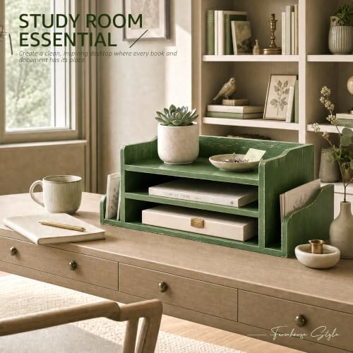 Wood Desk Organizer: File Organizer for Office Desk & Study, Green